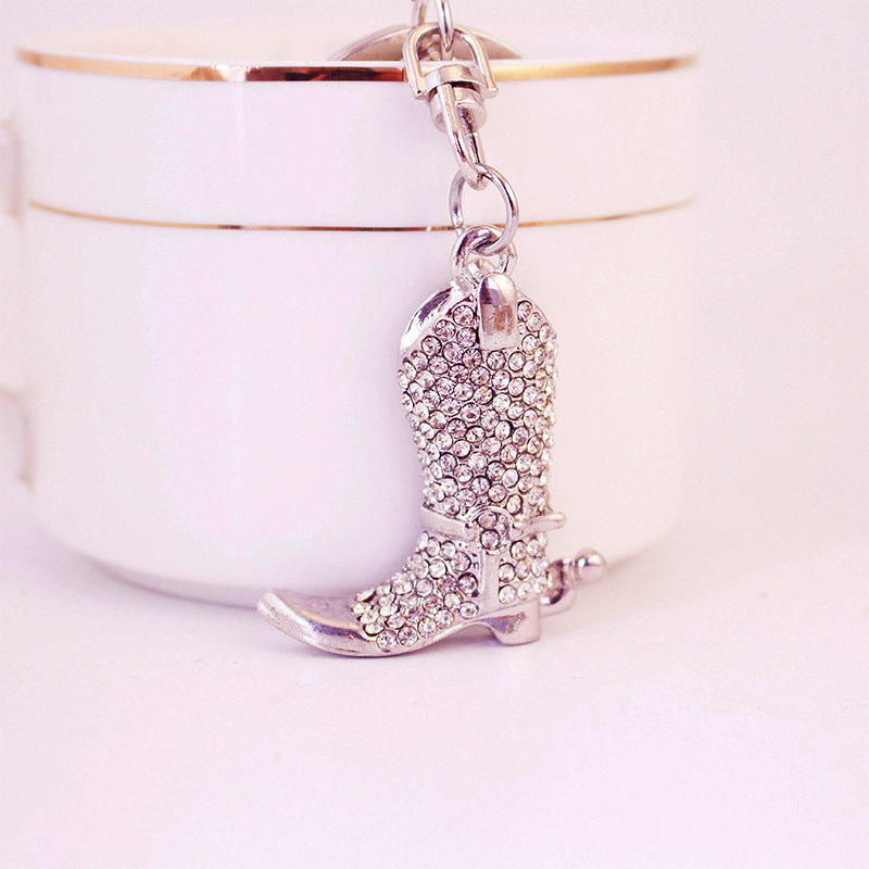 Wholesale Diamond Studded Crystal Boots Shoes Car Zinc Alloy Keychains